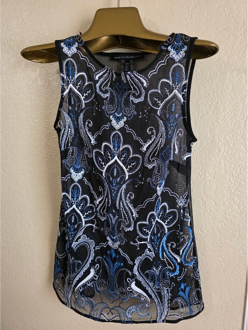 White House Black Market Sheer Embroidered  Layering Piece Sleeveless Top XXS